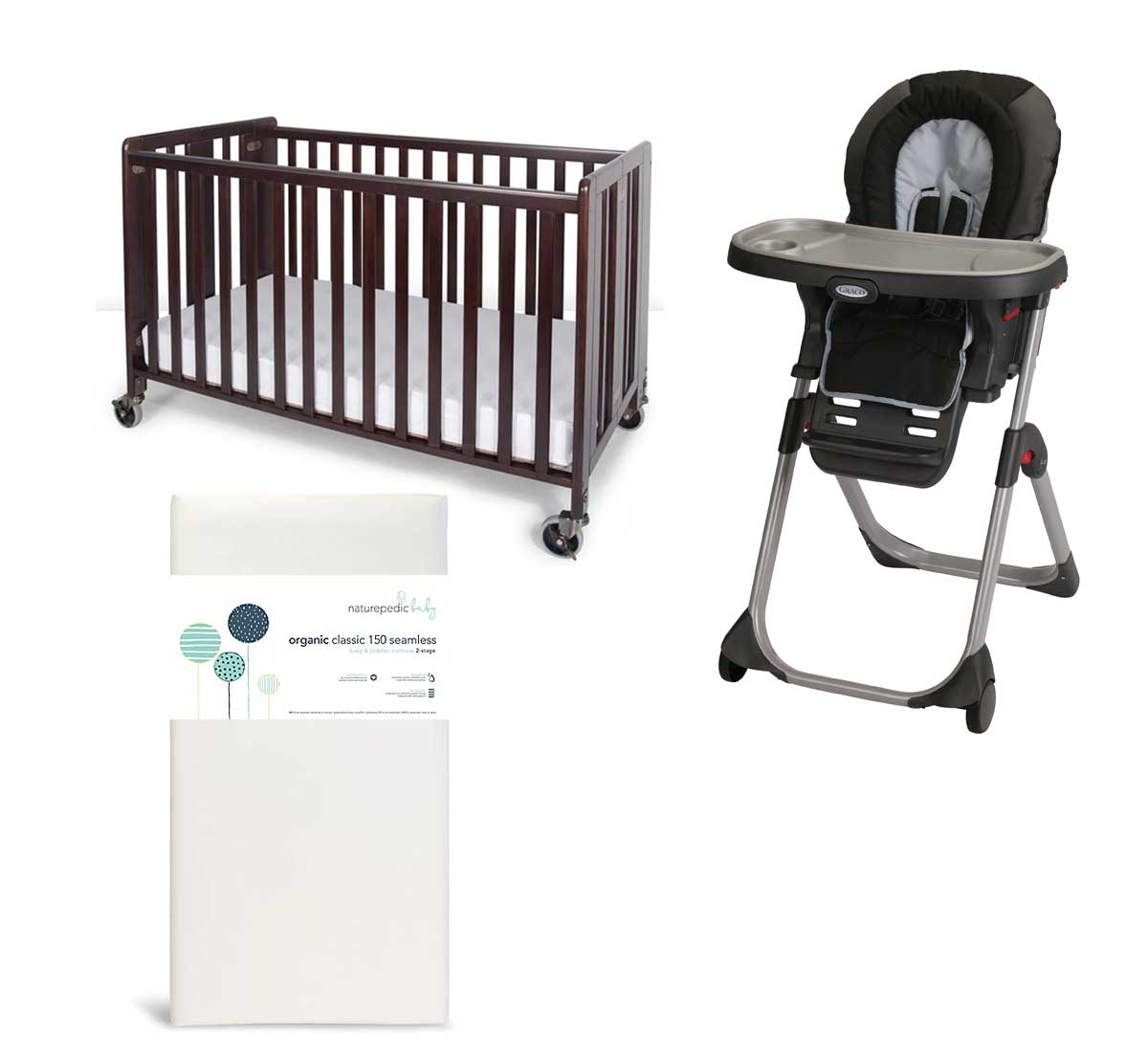 Convertible Convenience: Folding Crib with Convertible Highchair Package