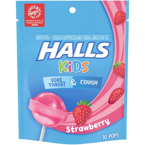 Halls Kids Cough & Sore Throat Pops - Strawberry - 10ct
