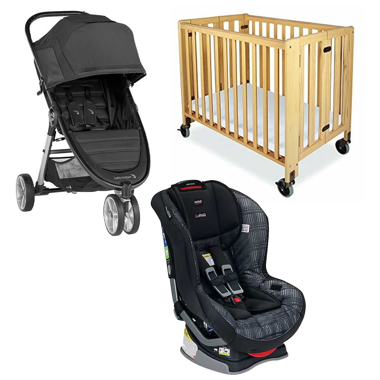Compact Travel Package: Folding Crib, Mini Stroller & Convertible Car Seat