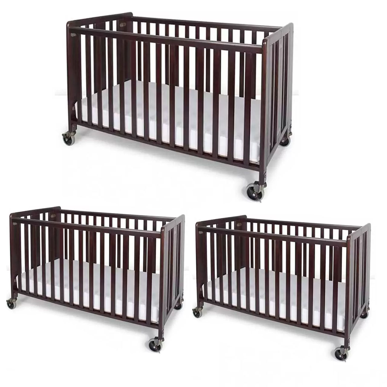 PACKAGE 27 (3 FULL SIZE CRIBS WITH MATTRESS AND SHEETS)