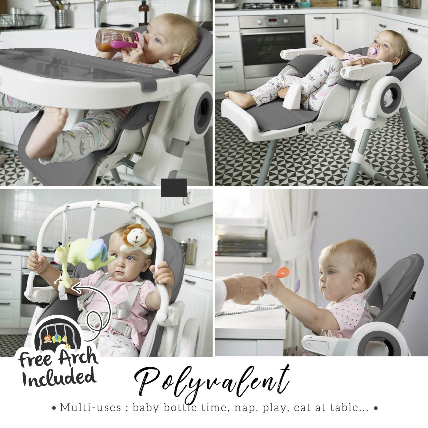 Reclining Adjustable Waterproof Baby High Chair Foldable Baby