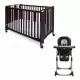 Package 1: Full Size Folding Crib, Mattress, Linens and High Chair